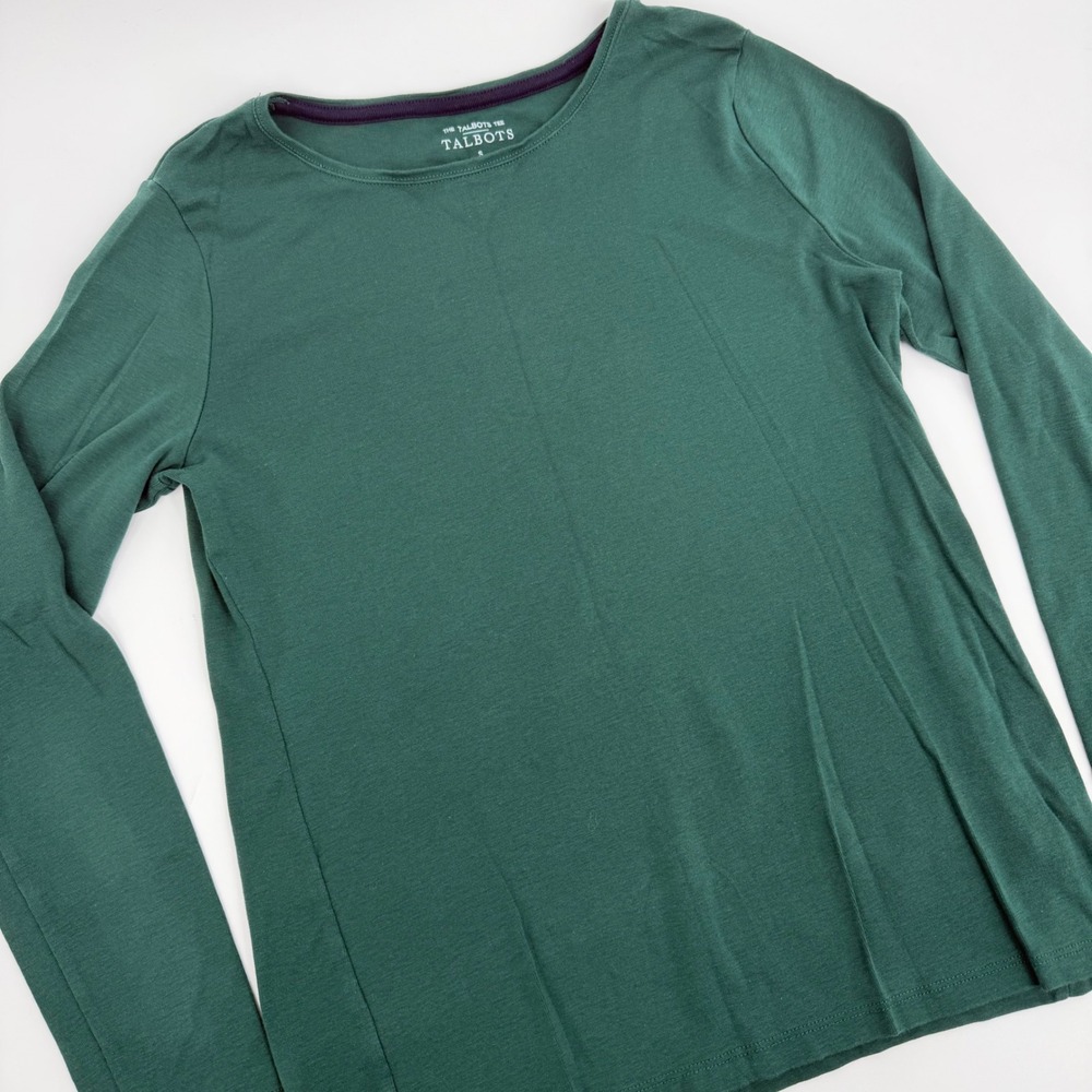 Talbots Long Sleeve Tee Modern Women Size Small Dark Forest Green Pima Cotton